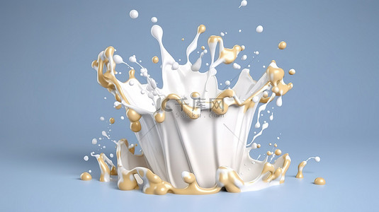 令人惊叹的 3D 可视化效果中的牛奶皇冠飞溅