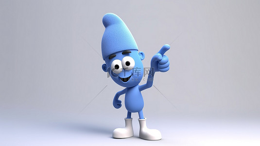 蓝色袖子 3D 渲染的幽默卡通手指向它的手指