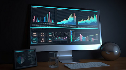 绩效表背景图片_带有 3d 呈现的 seo 数据和分析用户界面的 web 横幅和业务图表