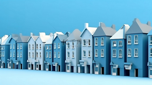 蓝色的墙壁与 3d 渲染的房屋