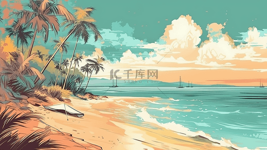 夏日海滩椰树背景图片_旅游休闲沙滩娱乐背景