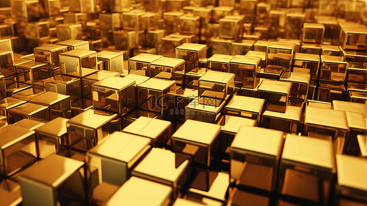 元素黄色背景图片_背景 3D 渲染中抽象金色立方体的强烈特写