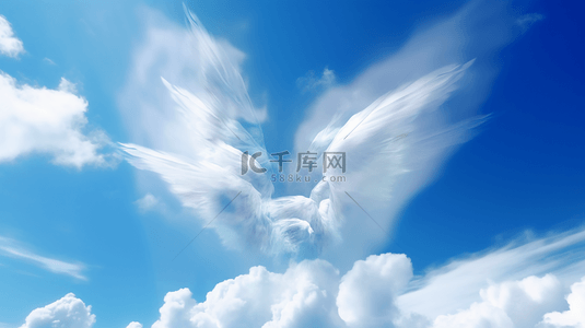 天空白云的背景图片_天国天堂之路白云天使翅膀广告背景