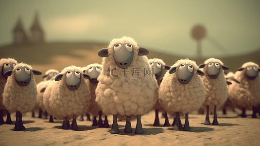 卡通的羊背景图片_3d 渲染中异想天开的绵羊
