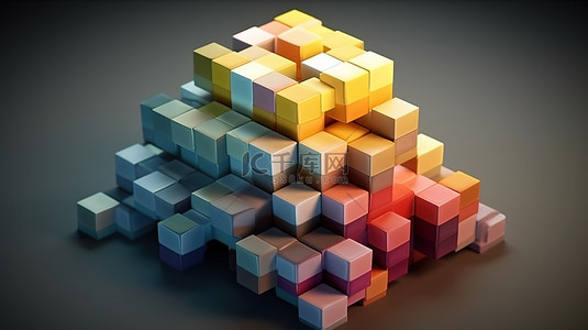 具有 3D 插图的抽象等距排列的扩展立方体