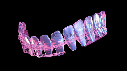 牙科背景图片_侧面视图中牙齿隐形正畸的 3D 插图