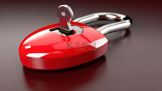 红色登录背景图片_鼠标光标悬停在其上的红色挂锁按钮的 3D 插图