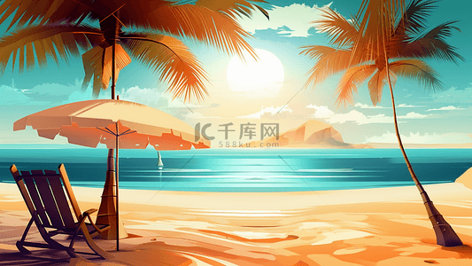 夏日沙滩遮阳伞插画背景