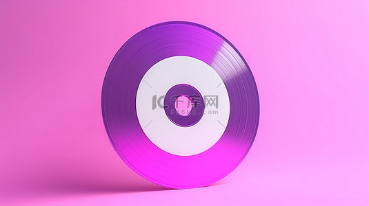 充满活力的紫色背景上粉色和白色乙烯基光盘的 3D 渲染