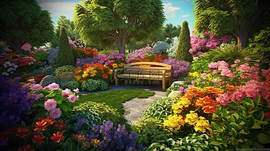 植物园背景图片_神奇花园的令人惊叹的 3D 渲染