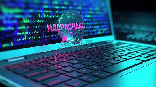 石榴保障背景图片_隐私数据泄露笔记本电脑警告说明在线技术 3D 渲染中的黑客威胁
