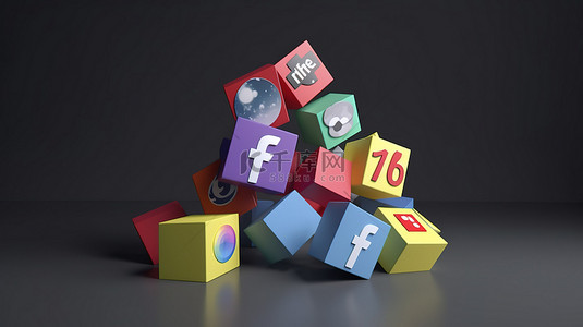 灰色背景下流行社交媒体徽标的充满活力的 3D 渲染