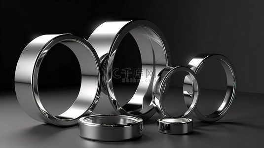 用于显示横幅模型产品设计的银色 3d 钢环渲染