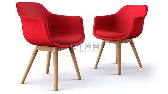 现代红色扶手椅在 3d 渲染中被隔离在白色背景上