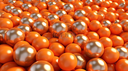 航空航天橙色渐变中各种大小的 3d 球体的抽象背景