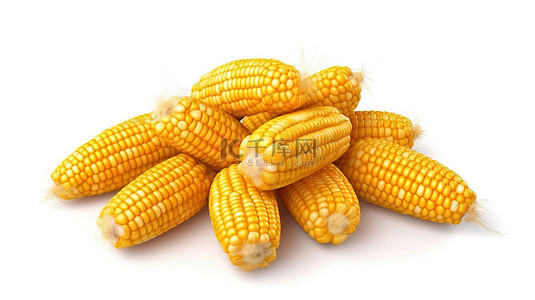 素食标志背景图片_玻璃设计元素，具有白色背景上孤立玉米的逼真 3D 插图