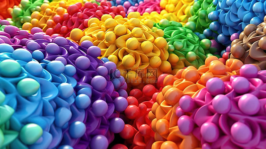 抽象背景上彩虹色球体的多彩 3D 插图