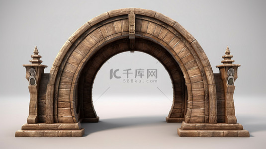 中世纪大门背景图片_中世纪城堡打开的木拱门的 3D 渲染