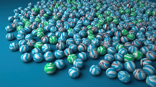 蓝色背景下的节日 3D 糖果图案