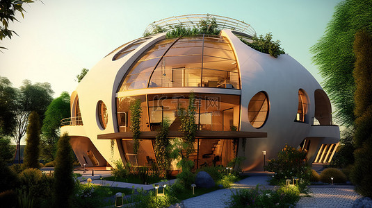 小家背景背景图片_未来圆顶住宅令人惊叹的绿色设计和 3D 渲染的创新建筑