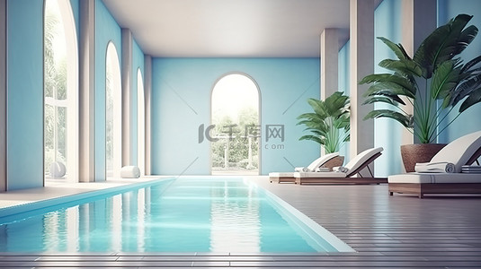 休闲区背景图片_室内休闲区与游泳池 3D 可视化无缝集成