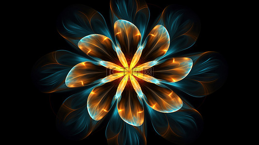 五光十色照明背景图片_黑暗中万花筒花卉图案的发光 3D 插图