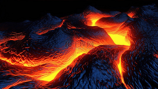 汹涌的熔岩流令人惊叹的 3D 渲染光栅艺术