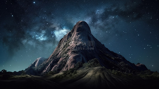 星空背景与空间中的 3d 渲染岩山