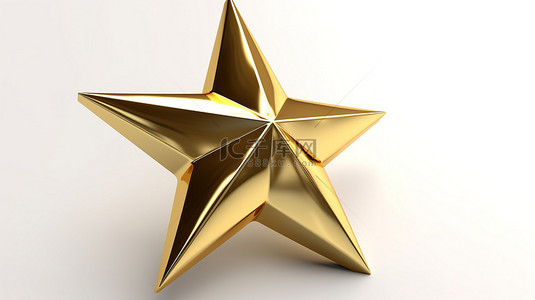 五星金色背景图片_白色背景下孤立的金色星星的 3d 插图