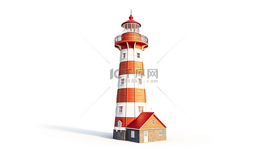 房屋安全背景图片_白色背景上红色垂直灯塔塔的孤立 3D 渲染