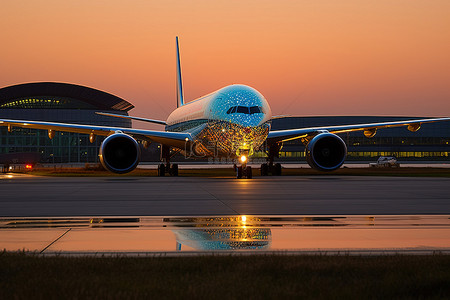 ,飞机背景图片_飞机在吉隆坡湾迪拜机场的草地上