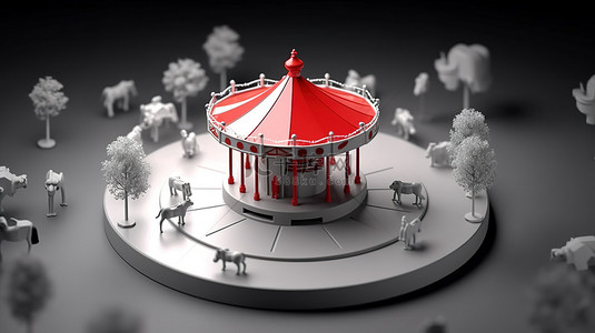 3d 渲染单色红色儿童旋转木马游乐场对象的孩子