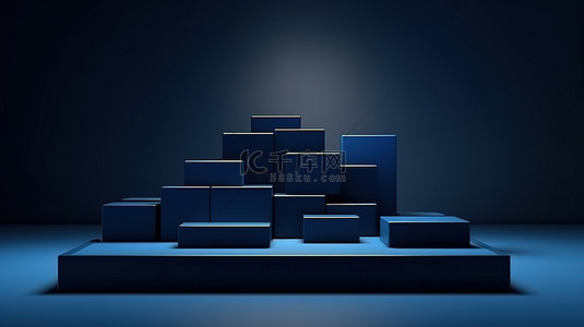 生产生产车间背景图片_用于产品摄影的抽象讲台架，带有深蓝色 3D 方块