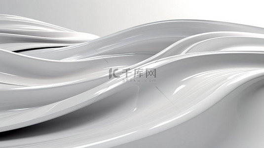 白色银色波浪带的透视线纹理背景 3d 渲染