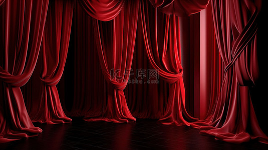 以 3D 渲染的红色剧院幕布，带来身临其境的体验