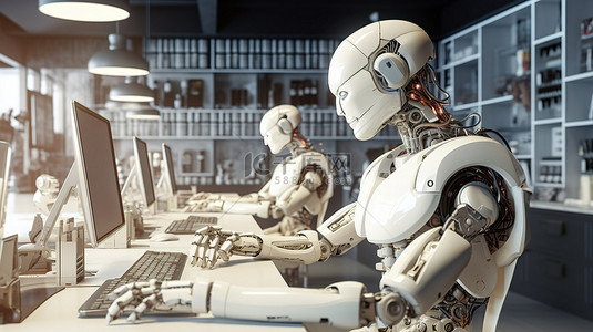智能办公自动化 3D 渲染人工智能机器人高效工作