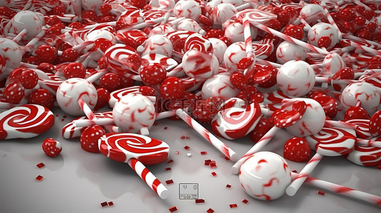破裂的白色和红色棒棒糖 3d 图案渲染