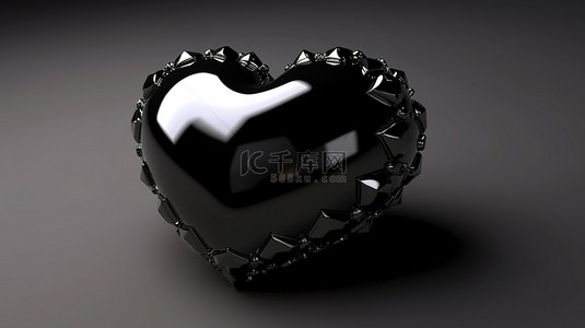 玛瑙手镯背景图片_心形黑玛瑙宝石的 3d 渲染