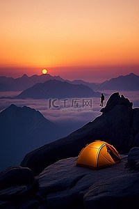 闲暇时背景图片_日出时在珠穆朗玛峰山顶小道附近露营