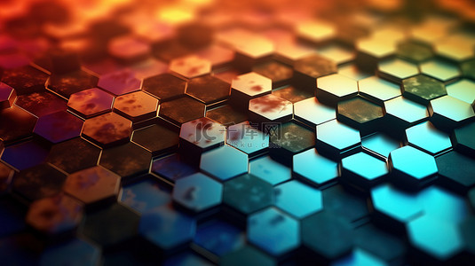 未来科技场景背景图片_抽象六边形像素块的现代科技场景 3D 插图