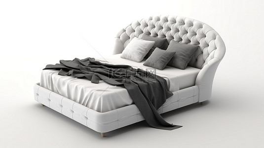 白色背景 3d 渲染上的弧形背软床