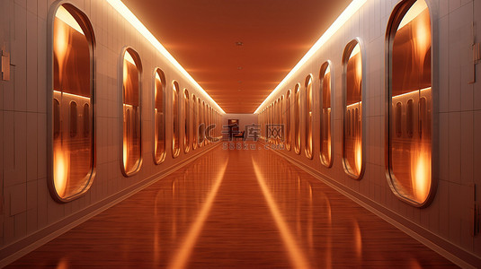 明亮的走廊室内设计的未来派 3D 渲染