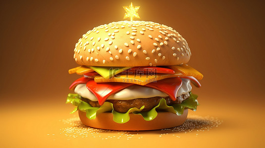 生意背景图片_节日汉堡 3d 渲染的汉堡包装饰着圣诞老人的帽子