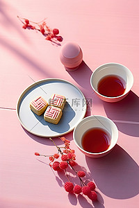 茶月饼背景图片_盘子里的中国月饼和茶