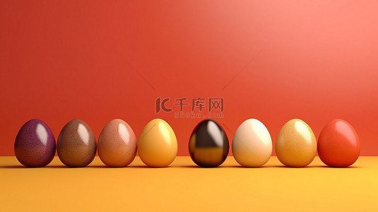 数字创建的橙色色调背景上展示的充满活力的鸡蛋
