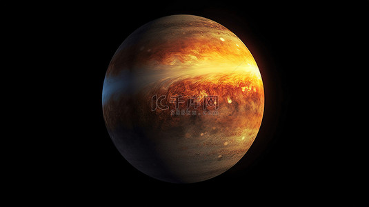 3D 渲染的金星行星与 NASA 提供的黑色元素，细节精致