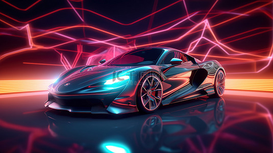高端照明背景 3D 渲染上具有豪华设计的优质跑车