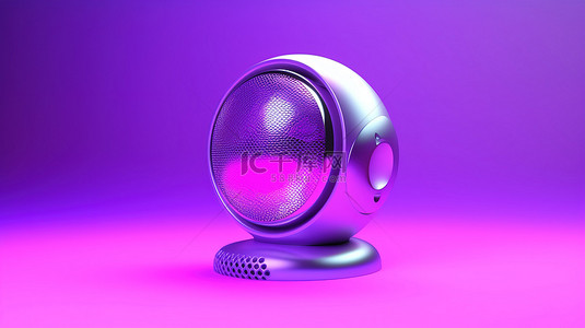 紫色背景音乐背景图片_充满活力的紫色工作室背景上的孤立球体扬声器的 3D 插图