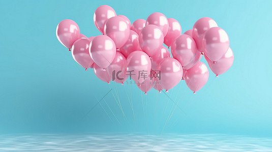 简约至极，粉色气球从蓝色背景上的一个洞中逸出，以 3D 渲染的完美礼物创意