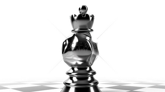 单色的倒置国际象棋骑士独自站在 3d 渲染的白色背景上